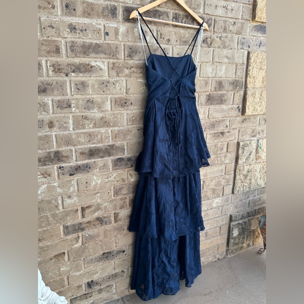Lulu's Loving Celebration Navy Floral Lace-Up Tiered Maxi Dress Size XL - Picture 8 of 13